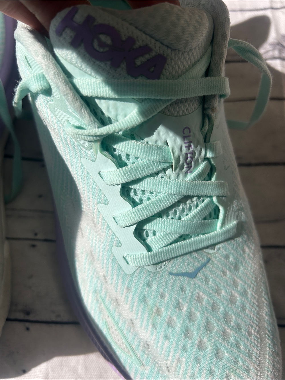 Hoka Women's Clifton Athletic Shoes in Mint and Lavender - Picture 5 of 8